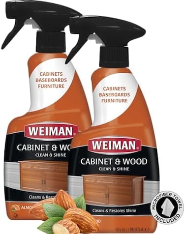 Weiman Cabinet and Wood Cleaner, Shine, Clean and Protect Spray - For Wood Cabinets, Furniture, Tables, Baseboards, Trimmore, 16 oz, 2 PACK with MicroFiber Towel