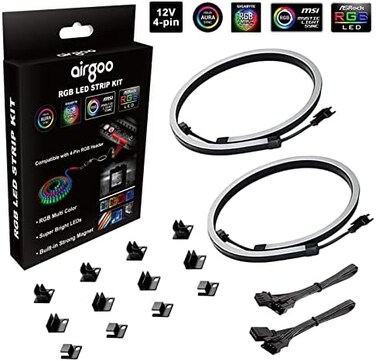 شريط إضاءة نيون RGB LED من airgoo لأجهزة الكمبيوتر، شريط إضاءة RGB LED لمنافذ RGB LED رباعية الأطراف بجهد 12 فولت، متوافق مع لوحات ASUS Aura RGB وMSI Mystic Light وASROCK Aura RGB الأم، يأتي مع 12 قطع