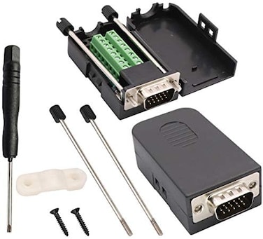 محول طرفي لولبي VGA من AAOTOKK، موصل D-SUB ذو 15 سنًا و3 صفوف، من نوع DB15 VGA ذكر إلى 16 سنًا/مخرج أنثى، لوحة توصيل طرفية تسلسلية، وحدة إشارة مع علبة (عبوة من قطعتين/ذكر)