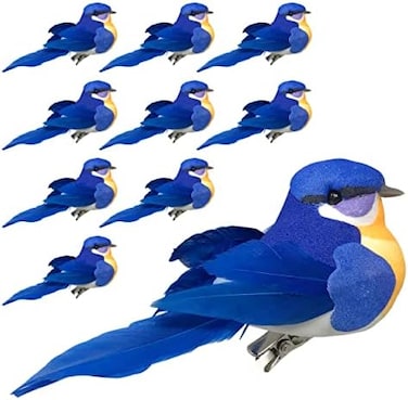 BANBERRY DESIGNS Bluebird Clip On Bird Decorations - Set of 10 Bluebirds for Home Decorating - Floral Arrangement Accents - Crafting Accessory - Wreath Garland Centerpiece D&eacute;cor