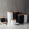YYW Ceramic Food Storage Jar Canister with Airtight Wooden Lid, Modern Design Food Canisters Loose Tea Coffee Sugar Spice Nuts Snacks Seasonings Storage Jar Caddy (White 6.76oz/200ml