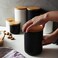 YYW Ceramic Food Storage Jar Canister with Airtight Wooden Lid, Modern Design Food Canisters Loose Tea Coffee Sugar Spice Nuts Snacks Seasonings Storage Jar Caddy (White 6.76oz/200ml