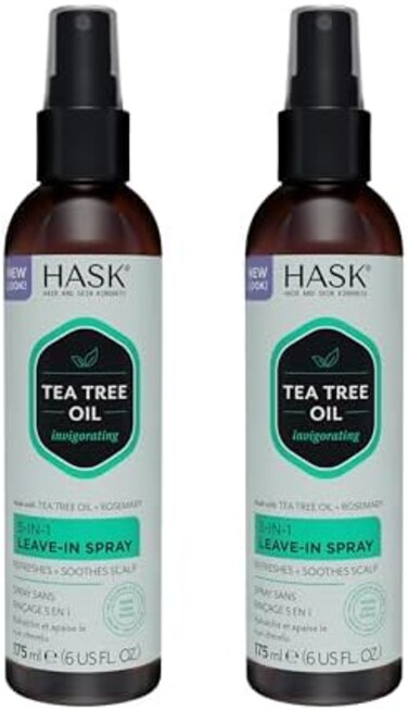 HASK Invigorating TEA TREE OIL 5-in-1 Leave In Conditioner Spray for all hair types, color safe, gluten free, sulfate free, paraben free - TEA TREE 2 PIECE SET
