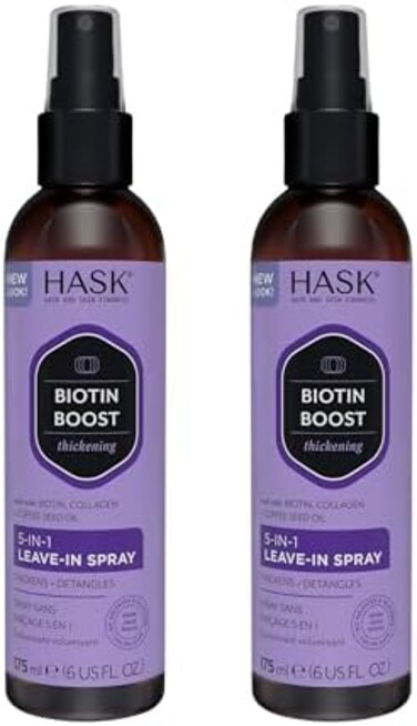 HASK Thickening BIOTIN 5-in-1 Leave In Conditioner Spray for all hair types, color safe, gluten free, sulfate free, paraben free - BIOTIN 2 PIECE SET