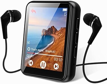 JOLIKE MP3 Player Bluetooth 5.0 Touch Screen Music Player Portable mp3 Player with Speakers high Fidelity Lossless Sound Quality mp3 FM Radio Recording e-Book MP3 Player Support (128GB