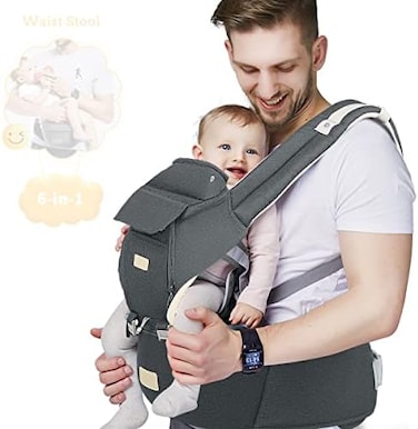 FRUITEAM (Dark Grey- Baby Carrier, 6-in-1 Baby Carrier with Waist Stool, One Size Fits All -Adapt to Newborn, Baby Hip Carrier for Breastfeeding, InfantToddler