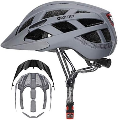GROTTICO Adult-Men-Women Bike Helmet with Light - Mountain Road Bicycle Helmet with Replacement PadsDetachable Visor