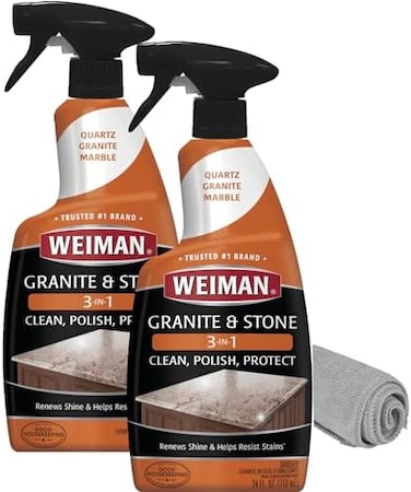 Weiman Granite Cleaner Polish and Protect 3 in 1-2 Pack - Streak-Free, pH Neutral Formula for Daily Use on InteriorExterior Natural Stone with Microfiber Towel