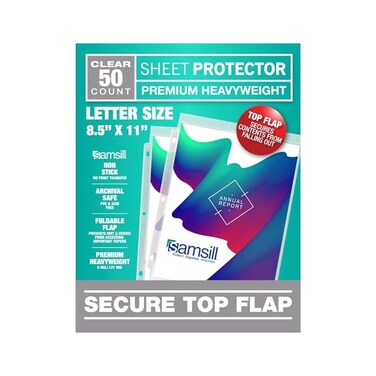 by Samsill by Samsill Samsill 50 Pack Secure Locking Clear Sheet Protector, Super Heavyweight 5mil, Archival Safe and Top Loading