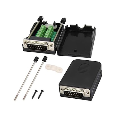 محول كتلة طرفية لولبية AAOTOKK DB15 D-SUB ذو 15 سنًا وصفين DB15 ذكر إلى 16 سنًا/مخرج أنثى، لوحة توصيل طرفية تسلسلية، وحدة إشارة مع علبة (عبوة من قطعتين/ذكر)