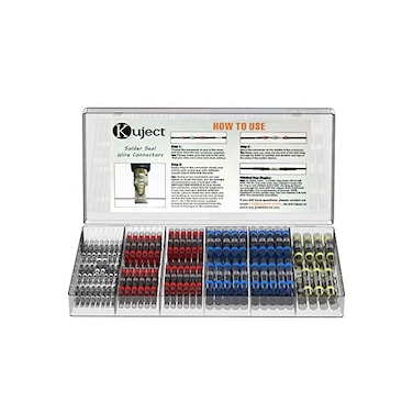 Kuject 200PCS Solder Seal Wire Connector Kit, Solder Seal Butt Terminal Waterproof Insulated Electrical Butt Terminals Wire Splice for Automotive Marine Boat
