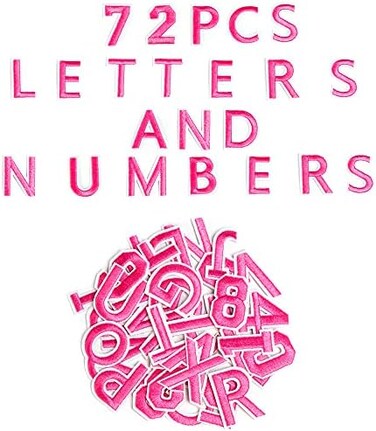 Harsgs 72 PCS Iron on Letters Numbers Patches, Embroidered Patches Letters A-Z Numbers 0-9 Applique for Clothes, Dress, Hat, Jeans, DIY Accessories, Pink