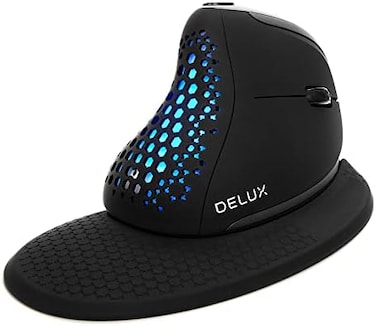 ماوس DeLUX Seeker اللاسلكي العمودي المريح بشاشة OLED، مزود بتقنية بلوتوث ومستقبل USB، يدعم الاتصال بما يصل إلى 4 أجهزة، عجلة تحكم، دقة 4000 نقطة في البوصة، قابل للبرمجة، قابل لإعادة الشحن، صامت (M618X