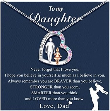 UNGENT THEM Dad and Daughter Love Heart Pendant Necklace, Birthday Valentines Day Gifts for Girls Women