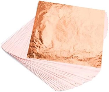 KraftiSky Copper Leaf Sheets - 100 Real Copper Foil Leaves 14x14 cm Metallic Rose Gold Leaf for Craft DIY Proejcts, Paintings, Gilding, Furniture, MakeupNail Art