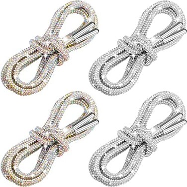 Juinte 4 Piece Rhinestone Shoe Laces Crystal Glitter Rope Bling Hoodie String Rhinestone Glitter Rope for Sneakers Sweatpants