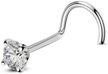 COCHARM G23 Titanium 20g Nose Stud 3mm Clear CZ Nose Piercing Stud Titanium Screw Nose Ring Stud Hypoallergenic Corkscrew Nose Stud 20g Nose Jewelry, Stud Nose Ring for Women Man, Titanium,