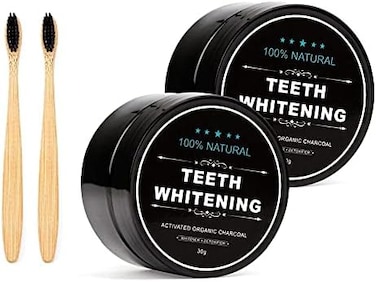 WUBLSYAN 2-Pack Teeth Whitening Charcoal PowderBamboo Brush Oral Care Sets, Natural Activated Charcoal Teeth Whitener Powder