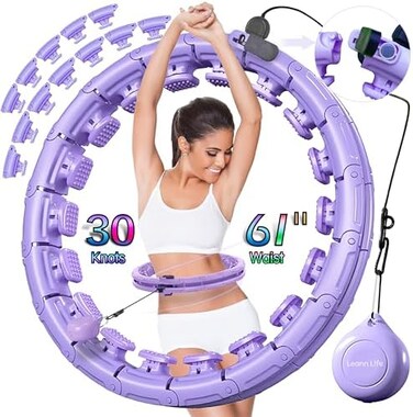 Leann L!fe U1-30 Knots Waist 56&rdquo;, Magnetic Lock Smart Weighted Hula Hoop for Adults Weight Loss, Infinity Hoop Plus Size, Children Adult Home Outdoors, Fitness Exercise, Abdominal Toner,Light Purple
