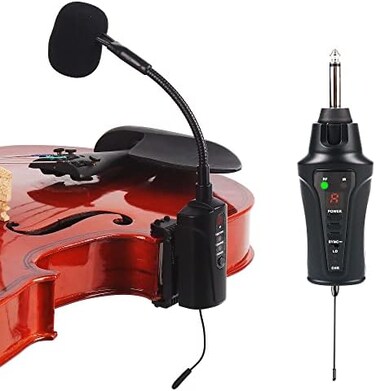 MAMKOES VT-5 Violin Microphone Wireless UHF Gooseneck Pick Up Instrument Clip-on Mic Receiver and Transmitter System for Violin