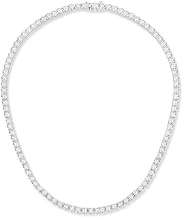 GEMSME 925 Sterling Silver Tennis Neckalce,4.0mm Round Cubic Zirconia Classic White Gold Plated Tennis Necklace for Women16-24 Inch, Sterling Silver, Cubic Zirconia