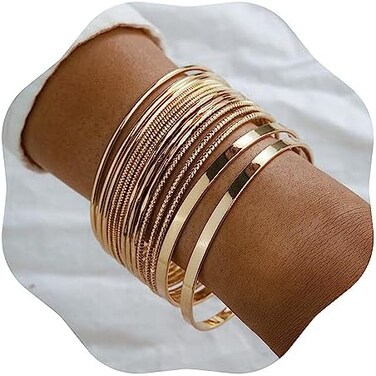 Xerling 14Pcs Boho Indian Multi Bangle Bracelet Set Punk Chunky Stackable Textured Bracelets for Women Layered Cable Smooth Bracelets, Diameter: 2.6-2.7in/6.8-7cm, alloy