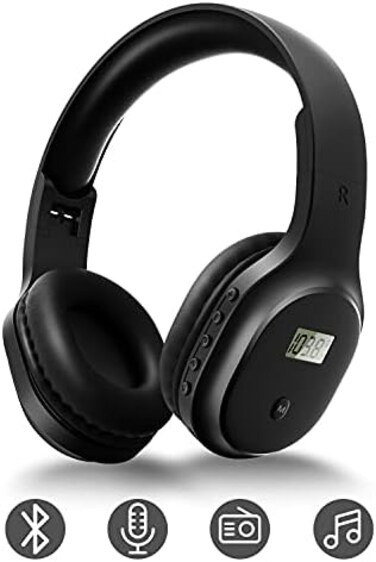 UMUTOO Wireless Headphones with FM Radio and Bluetooth 5.0, Rechargeable Portable Headset with Built-in Microphone, Lightweight and Comfortable Ear Muffs for Jogging, Mowing, Cycling, and More