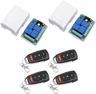 QIACHIP 433MHz Universal Wireless Remote Control Switch DC 12V 4CH Relay Wireless RF Remote Control Switch Transmitter and Receiver for Lights Garage Door Motor Awning