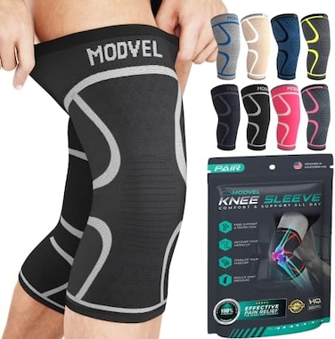 MODVEL Knee Support Set for Men and Women - Stable Support for Sports, Training, Fitness, Hiking, Everyday Use - Comfortable, Skin-friendly, Breathable Bandage Made of Soft Nylon Latex Fabric