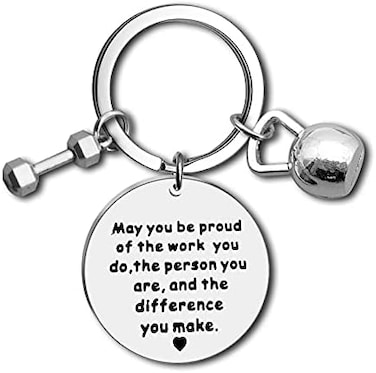 Dabihu Fitness Instructor Gift Appreciation Keychain Thank You Gift for Fitness Coach Trainer Workout Coach Appreciation Gifts Employee Coworker Retirement Gifts Thank You Keychain, Silver, Small