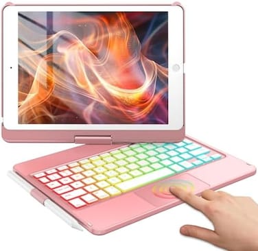 جراب لوحة مفاتيح HOTLIFE لجهاز iPad 10.2 - لوحة مفاتيح iPad من الجيل التاسع والثامن والسابع - لوحة مفاتيح تعمل باللمس - غطاء واقٍ قابل للدوران 360 درجة مع حامل قلم Apple Pencil - لوحة مفاتيح لاسلكية ب