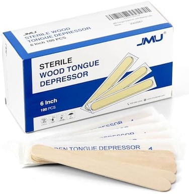 JMU Tongue Depressor 6 inch, Senior Size Wax Applicator Sticks, Sterile, Individually Wrapped, 100 Count