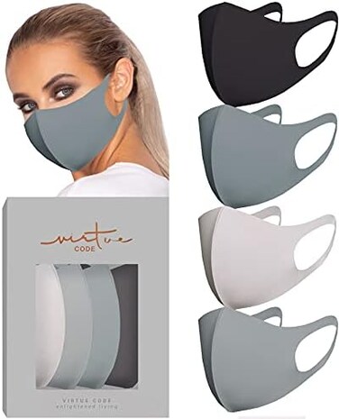 Virtue Code Second Skin Cloth Face Mask Pack. 4 Buttery Soft Masks Washable Fabric