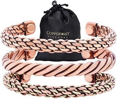 Coppervast Copper Bracelets- for Men and WomenSet of 3 with Gift BagHandmade 100% Copper