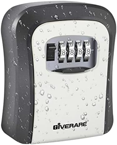 GIVERARE Key Lock Box, Wall Mount 4 Digits Combination Lockbox Outside, Waterproof Outdoor Key Hider for House Key, Resettable Safe Security Password Box with Mounting KitDust-proof Cover-Grey