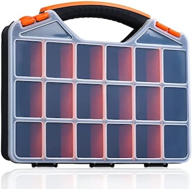 Andalus Brands Storage Box With 18 Compartments - Small Hardware Parts Organizer Box - Made of Durable Plastic - Excellent for Screws Nuts and Bolts - 12.75" x 10" x 1.75