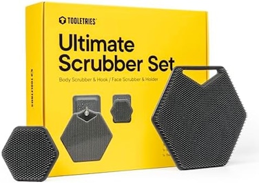 Tooletries - The Ultimate Scrubber Set - with 2X ScrubbersHolders - Silicone Toiletry Organizer, ShowerBathroom Accessory - Features Silicone-Grip Technology, RemovableReusable - Charcoal