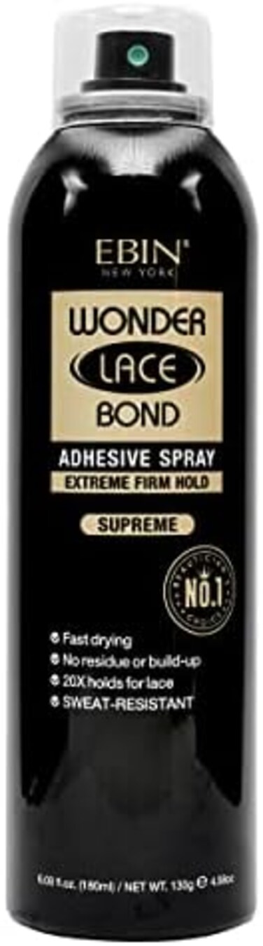 EBIN NEW YORK Wonder Lace Bond Adhesive Spray Supreme &ndash; Extreme Firm Hold 6.08oz/ 180mlActive Use, Fast Drying, No Residue, No Build-up, Powerful Hold, All-day Hold, Daily Wig Application