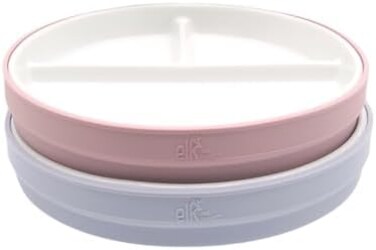 Elk and Friends Kids 6.7&rdquo; Porcelain Divided Plates with Silicone SleevesSuitable for Babies/Kids/ToddlersMicrowaveDishwasher SafeNon SlipSnack Dishes