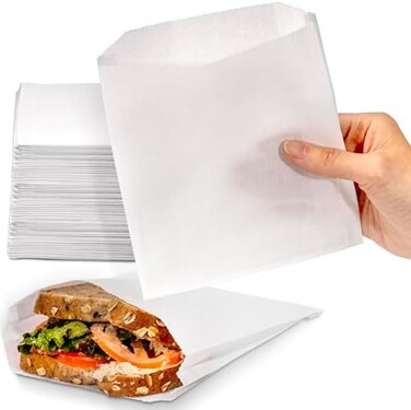 أكياس ورقية لحفظ الوجبات الجاهزة، عبوة من 200 كيس، مقاس 6.5 × 6 بوصة، مقاومة للدهون، أكياس معجنات غذائية، أكياس ورقية صغيرة قابلة لإعادة التدوير، أغطية للبسكويت، تغليف طعام للمخبوزات والدونات.