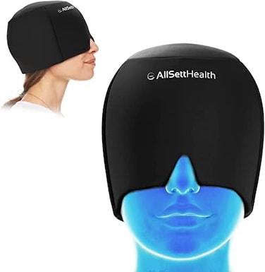 AllSett Health Migraine Relief Cap - Cold Headache Hat for MigraineHeadache MaskMigraine Hat - Hot and Cold Therapy Cap for Puffy Eyes, Tension, Sinus and Stress Relief