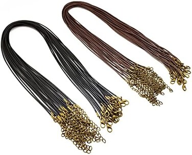 Sovenny 50 Pieces 1.5mm Black and Brown Waxed Necklace Cord with Bronze Chain Lobster Clasp for Bracelet Necklace and Jewelry Making (25 Black, 25 Brown