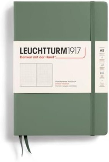 دفتر ملاحظات متوسط ​​الحجم من LEUCHTTURM1917 365489 (A5، غلاف مقوى، 251 صفحة مرقمة، زيتوني، منقط)