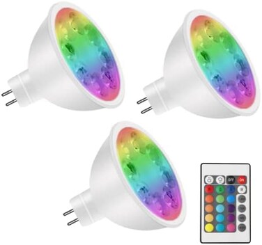 noobibaba RGBW MR16 Colour Changing LED Bulbs, MR16 LED Bulbs 4W 12V GU5.3 Bi-Pin Base, RGBW MR16 Colour Changing Headlights (3 Bulbs with a Remote Control