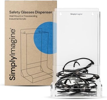 SimplyImagine Safety Glasses Dispenser- Heavy Duty, Acrylic Holder for Industrial, Dental, Lab Setting - Clear Stand or Wall Organizer, Visitor Safety Glasses Holder for Disposable Goggle Storage