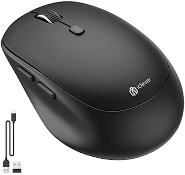 فأرة iClever اللاسلكية، طراز MD165، فأرة لاسلكية ثنائية الوضع، فأرة بلوتوث قابلة لإعادة الشحن من النوع C، فأرة كمبيوتر لاسلكية بتردد 2.4 جيجاهرتز مع مستقبل USB، تدعم توصيل 3 أجهزة لأنظمة ويندوز 7/8/10