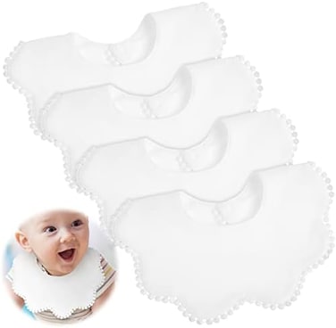 JenPen 4 Pieces White Bandana Bibs for Baby Girl - 360 Muslin Bibs Set for Teething Toddler