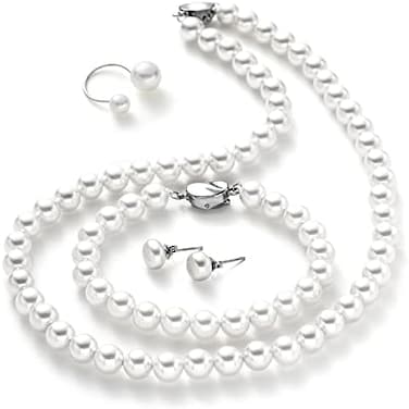 AUSGER Pearl Necklace Jewelry Set for Women,Complete Set of Pearl Jewelry Includes Necklace Bracelet Earrings, Fashion Pearl Jewelry with Box for Wife Mom Sister Bride Bridesmaid