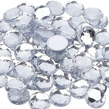 مجموعة FINGERINSPIRE من 60 قطعة من أحجار الراين الأكريليكية ذاتية اللصق بقطر 25 مم مع حاوية، أحجار كريستالية دائرية شفافة مسطحة من الخلف، ملصقات بلاستيكية لامعة لصنع الأزياء التنكرية والمجوهرات والحرف