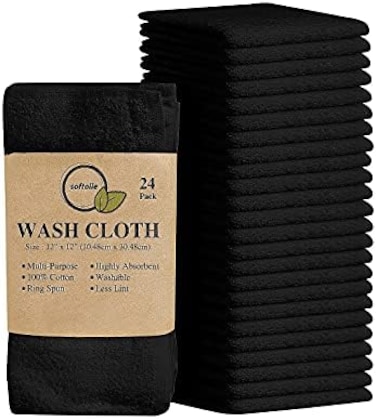 Softolle 100% Cotton Ring Spun Wash Cloths &ndash; Bulk Pack of Washcloths &ndash; 12x12 Inches &ndash; Wash Cloth for Face, Highly Absorbent, Soft and Face Towels (Black, 24 Pack